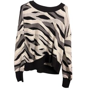 Halogen Womens Sweater Size 1 Zebra Print Black White‎ Grey Long Sleeve Crewneck